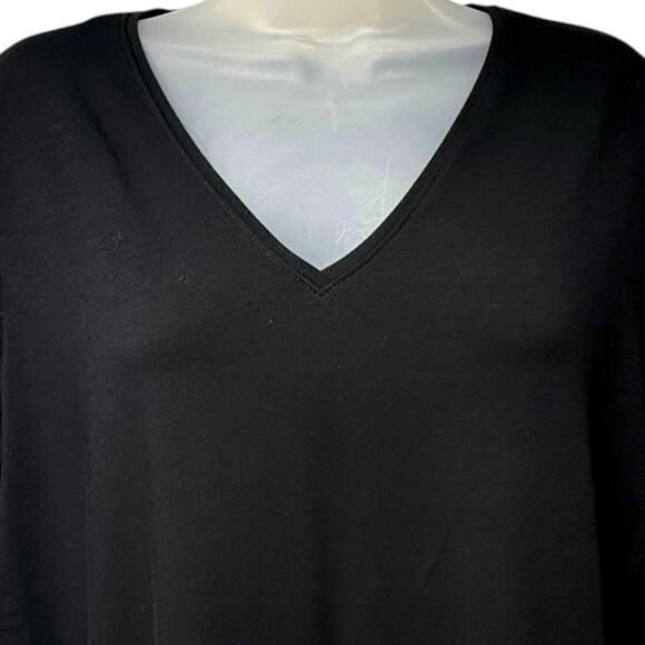 Eileen Fisher Size Medium Dress Black Knee Length Organic Cotton Pockets V-Neck - Picture 2 of 5
